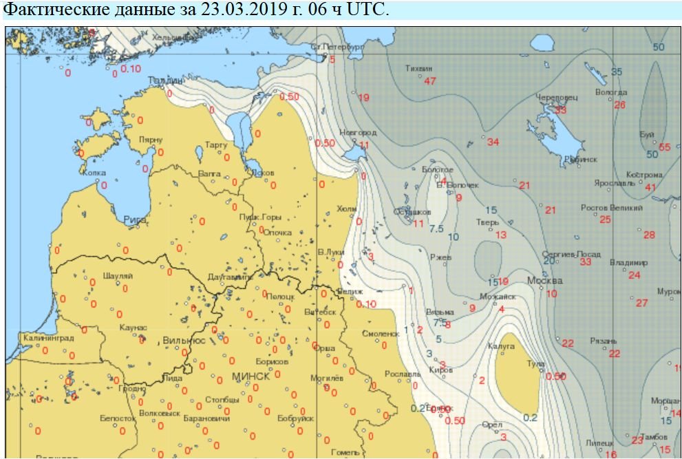 Карта осадков в верховье