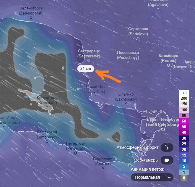 Карта осадков спб завтра подробно